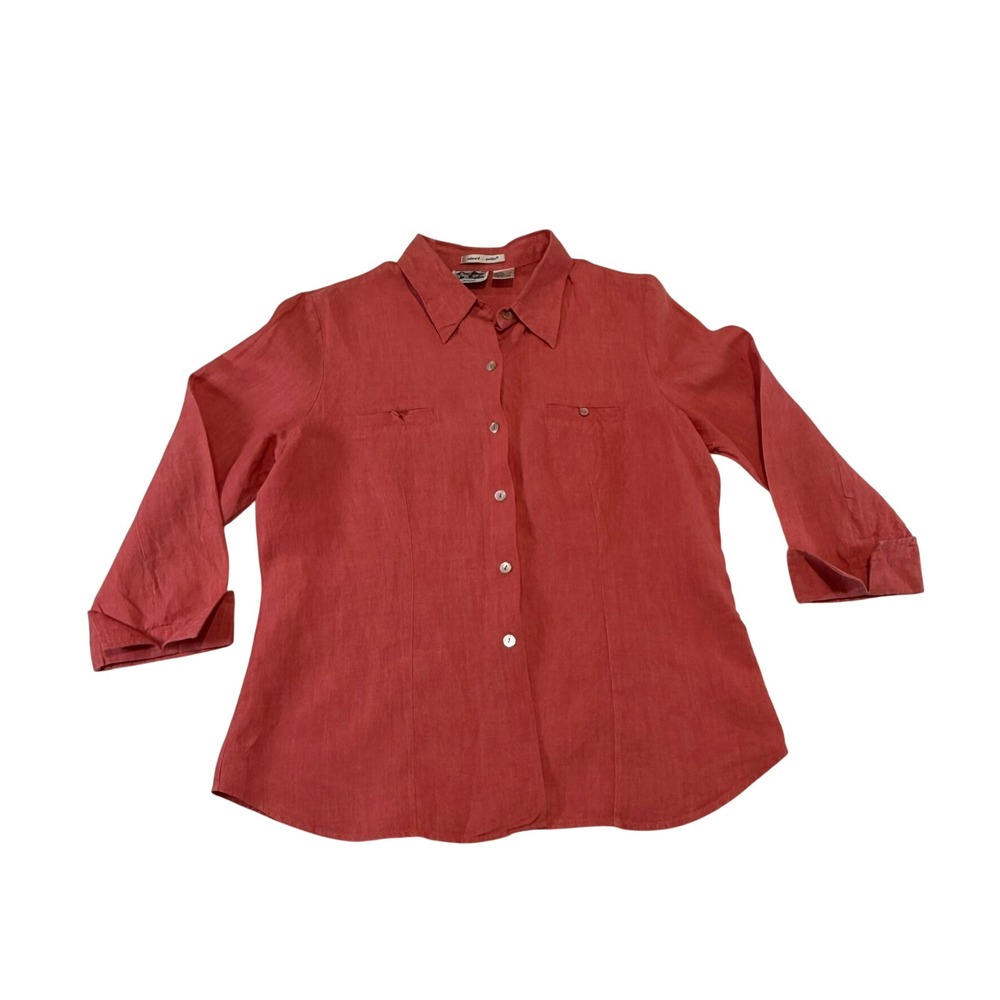 Edward Petite Irish Linen Button Up Shirt Coral Pink PLâ